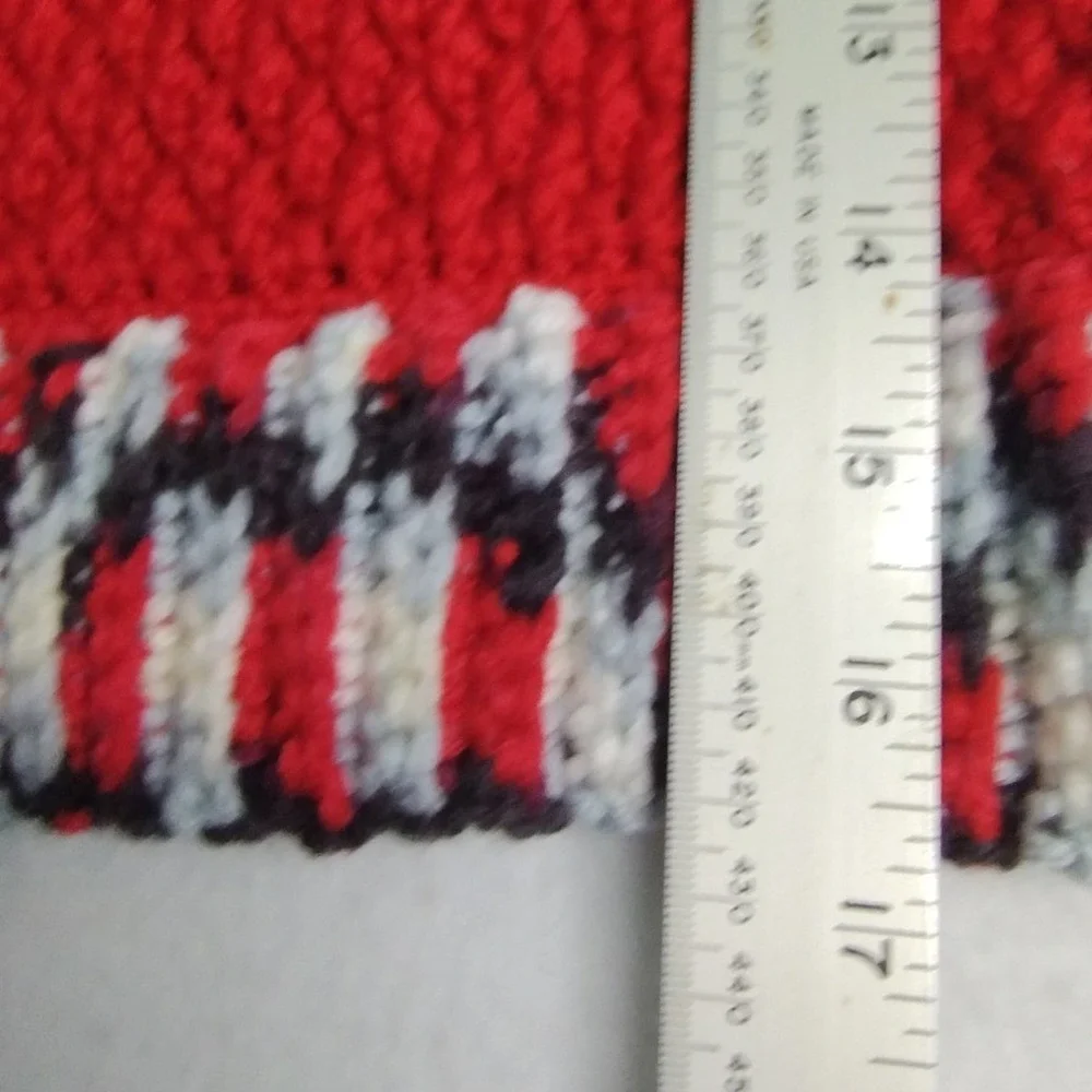 Handmade Knit‎ Sweater & Hat Set Red Multicolor Toddler Size 4T–5T Winter